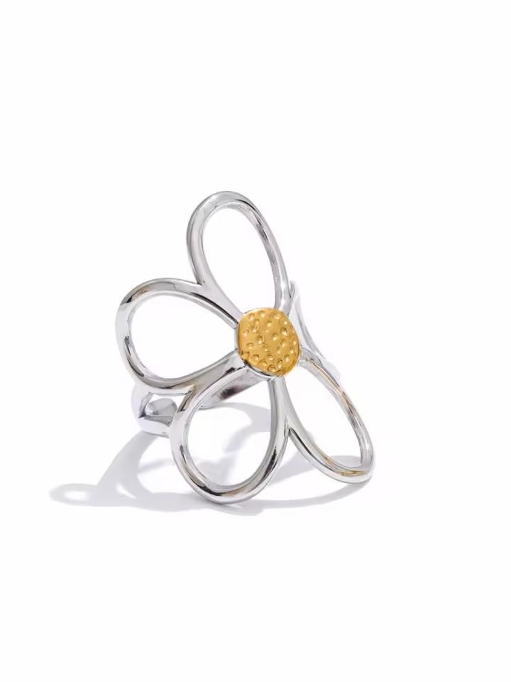 Flexible Silver & Gold Daisy Flower Ring - Women's Jewelry - Picture 5 of 5